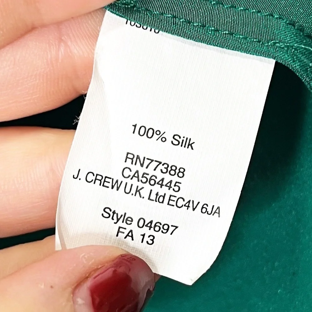 New J. CREW Scalloped Cutout 100% Silk Top in Emerald Green